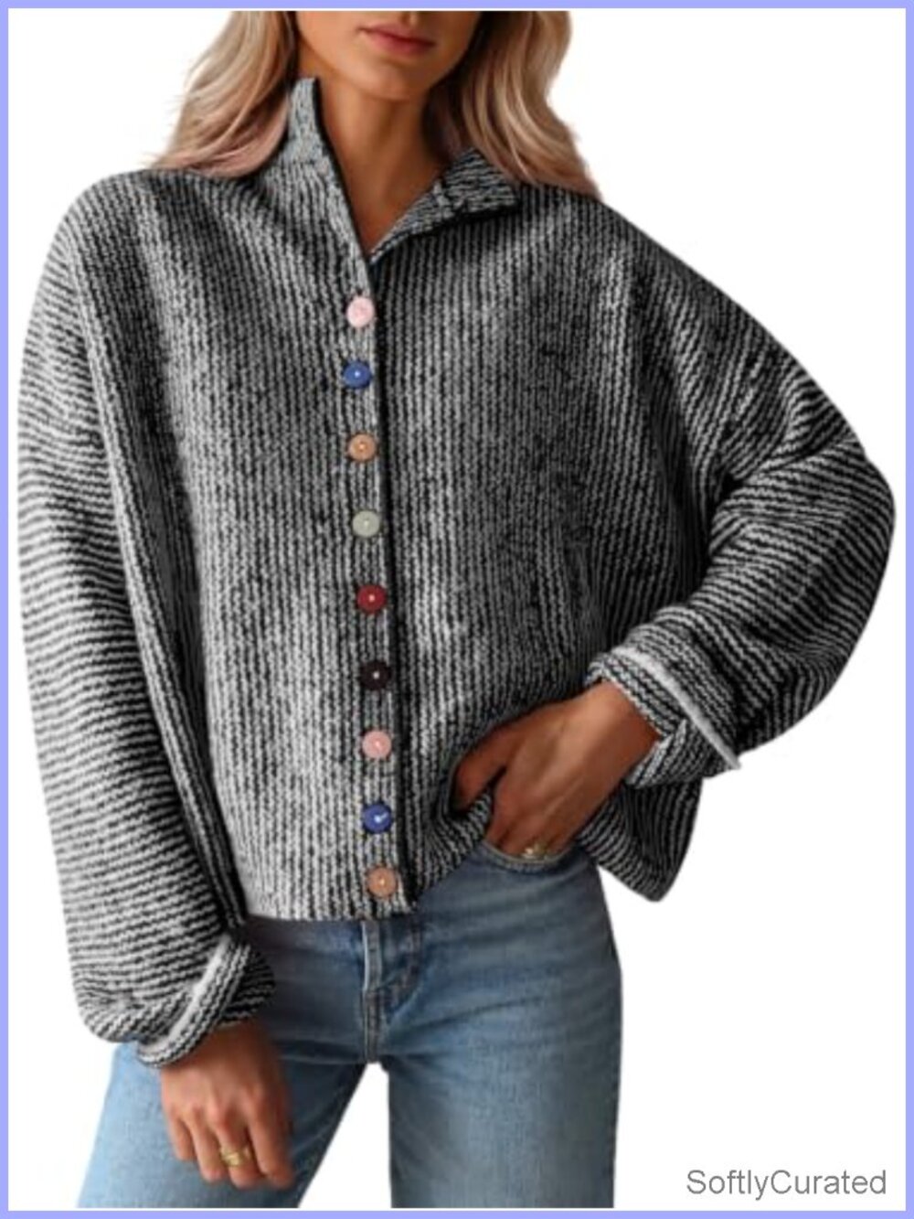Striped Cardigan Sweater Long Sleeve Knit Button Down